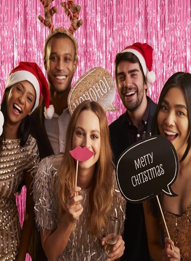 AMONE 3 Pack Pink Backdrop Birthday Party Decorations Tinsel Foil Fringe Curtains Backdrop Streamer Bachelorette Christmas Graduation Wedding Princess Pink Theme Party Decorations - Image 4